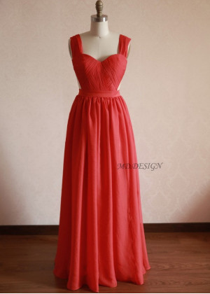 Red Backless Long Chiffon Prom Dress